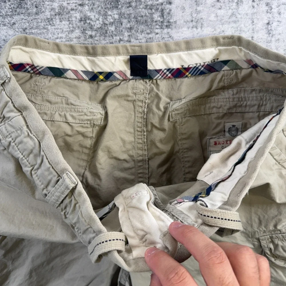 Y2K J Crew Cargo Shorts Men 38 Khaki Broken In Preppy Grunge Military Drawstring